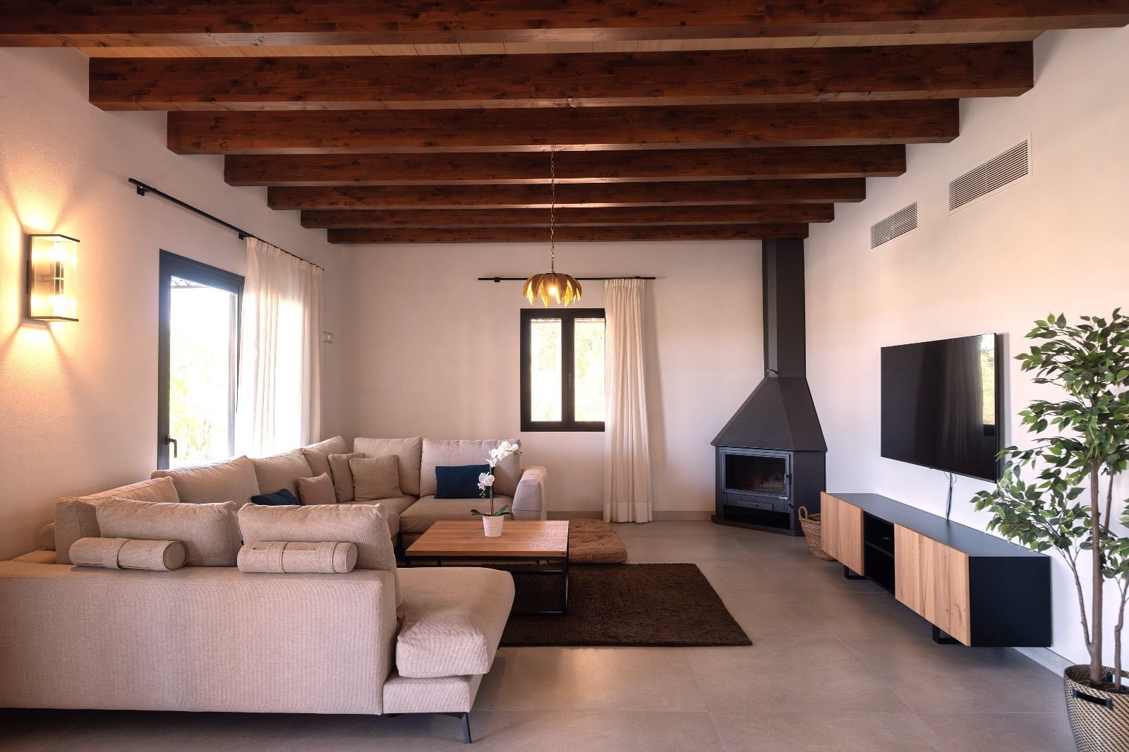 Lush garden with fruit trees on a large finca available for rent in Mallorca
